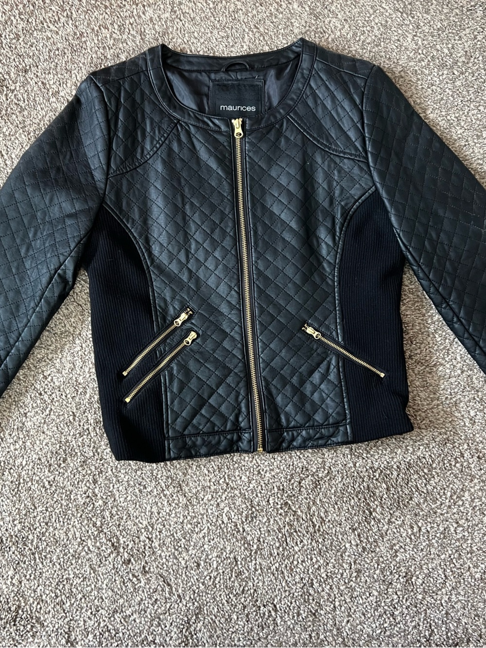 Maurices Black Quilted Jacket with Gold Hardware